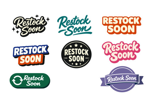 Restock soon labels collection in various styles and colors