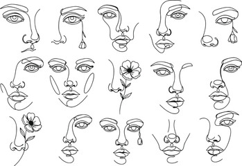 Obraz premium Abstract minimalist line art collection of diverse human faces