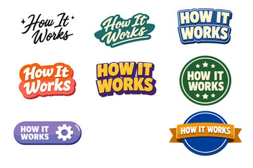 Obraz premium Colorful how it works text designs collection with icons and styles