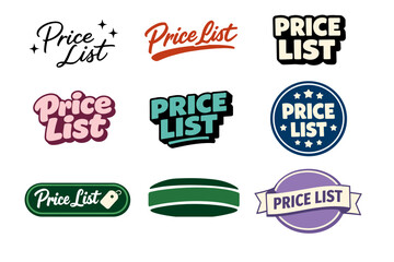 Obraz premium Diverse price list icons collection in various styles and colors