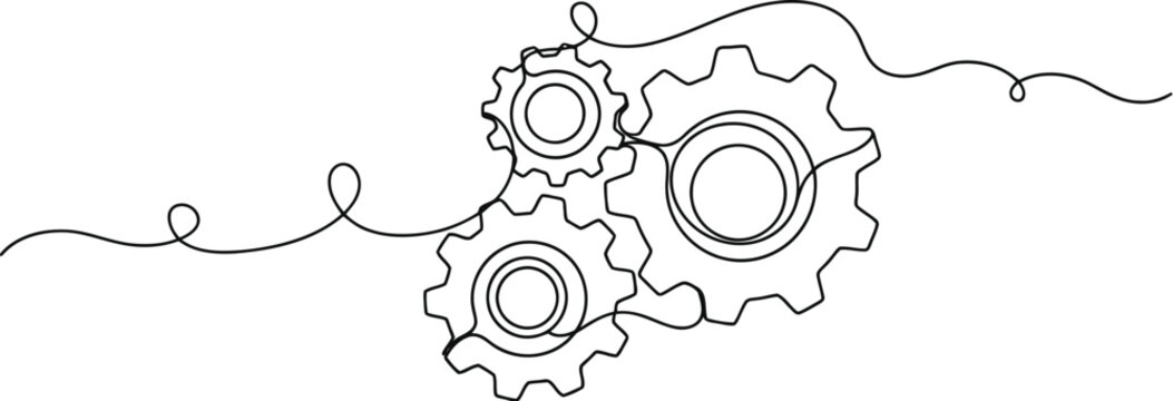 Interlocking gears drawn with a single continuous line