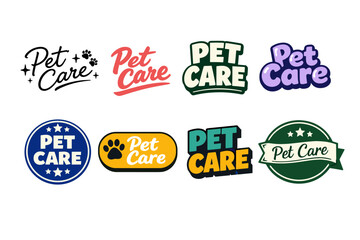 Colorful pet care logo designs featuring playful fonts and shapes