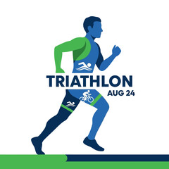 Fototapeta premium Dynamic Triathlon Athlete Illustration Displaying Running Cycling And Swimming Elements