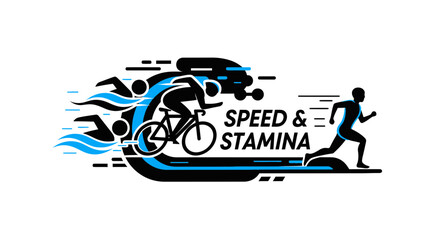 Obraz premium Dynamic Triathlon Sports Graphic With Swimming Cycling And Running Icons