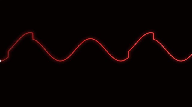 Vibrating Red Sound Waveform on a Black Background Representing Audio Signal or Music Visualization