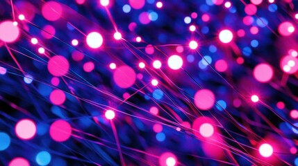 Abstract background features a vibrant display of glowing orbs and interconnected lines, creating a dynamic and visually captivating composition with a sense of energy and movement