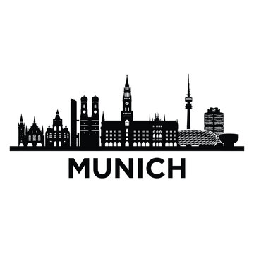 A striking black silhouette of the munich skyline with city name