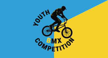 Naklejka premium Dynamic Youth Bmx Competition Silhouette Action Graphic