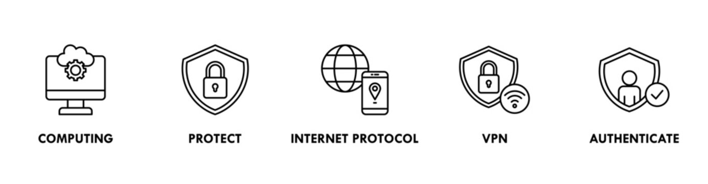 IPsec banner web icon vector illustration concept for internet and protection network security with icon of cloud computing, protect, internet protocol, vpn, and authenticate