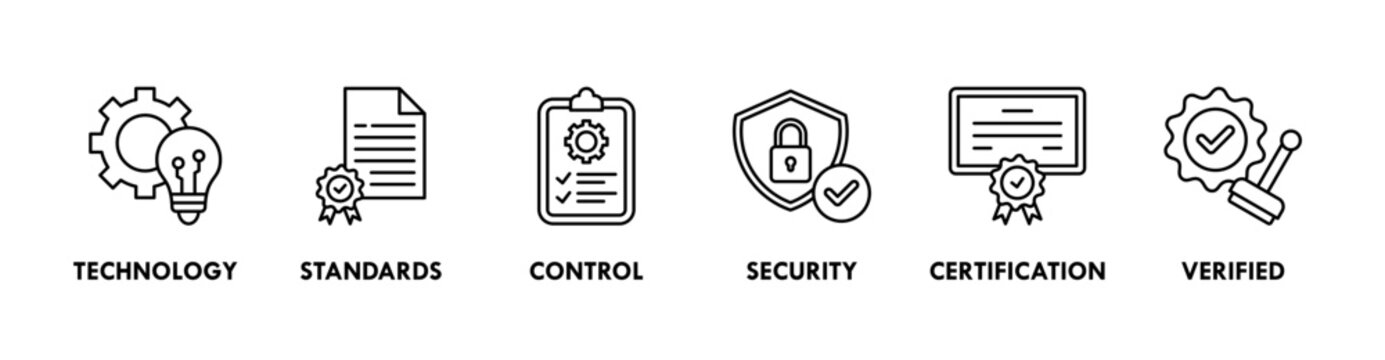 ISO 27001 banner web icon vector illustration concept for information security management system (ISMS) with an icon of technology, standards, control, security, certification, and verified