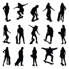 Vector collection set of skateboard people silhouettes.