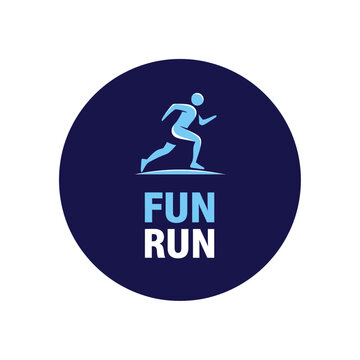 Energetic Logo for a Fun Run Event Depicting a Runner in Dynamic Motion and Bold Typography