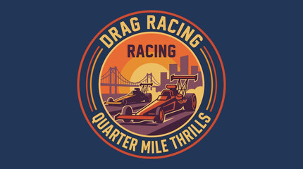 Obraz premium Drag Racing Quarter Mile Thrills Vintage Sunset Illustration