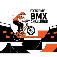 Naklejka premium Extreme Bmx Bike Rider Performing A Freestyle Jump During A Competition Event