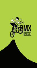 Naklejka premium Extreme Bmx Rider Performing Dynamic Trick On Vibrant Green Background