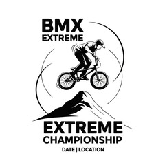 Naklejka premium Extreme Bmx Rider Performing Stunts Over Mountains In Dynamic Illustration