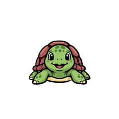Obraz premium A cartoon green turtle with a red shell and a happy expression.