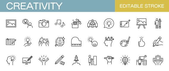 クリエイティブに関するラインアイコンセット　創造力・教育・アーティストなど（線幅変更可能） © Rico