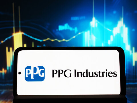 In this photo illustration,  PPG Industries, Inc. logo seen displayed on a smartphone.