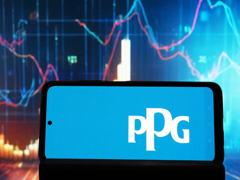 In this photo illustration,  PPG Industries, Inc. logo seen displayed on a smartphone.