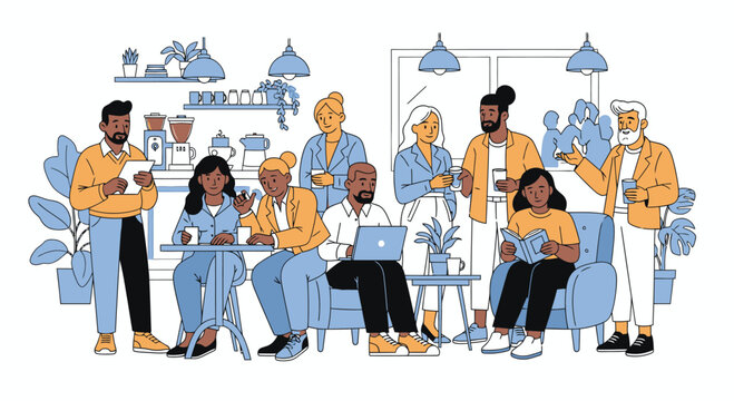 Group of diverse professionals in a modern coworking lounge