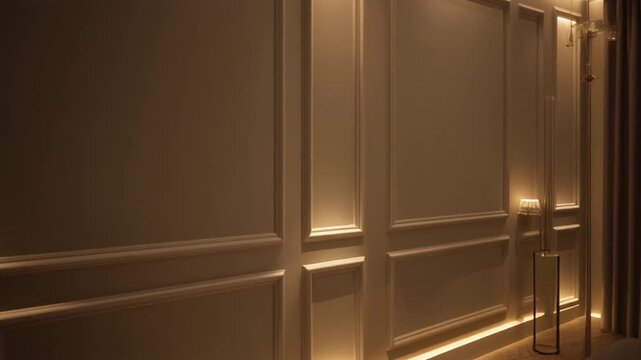 Elegant wall with subtle lighting and sophisticated decor in a luxurious interior setting viewed from a straight angle
