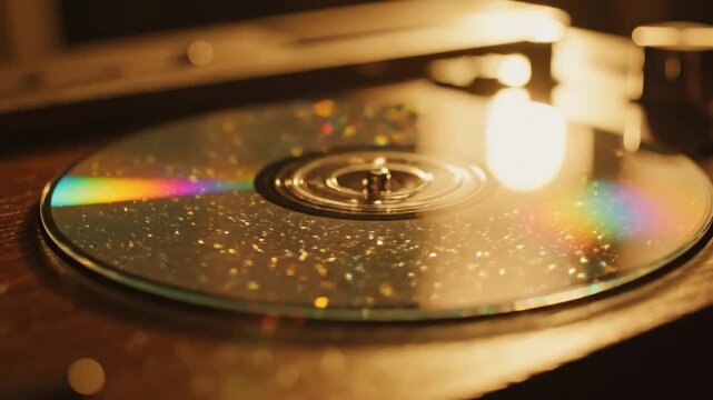 Close-up of shiny compact disc. Vintage Compact Disc Player. Portable CD Player Retro Style. 90s Nostalgia Music Device. Classic Audio Technology Gadget. cd player video. Music storage