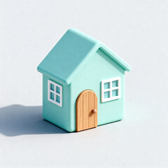 パステルカラーのかわいいアイソメ小さな家3Dオブジェクト
