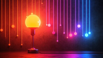 Vibrant Neon Lights and Retro Lamp.