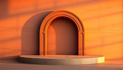 Fototapeta premium Warm terracotta podium scene with sunset glow for lifestyle product display