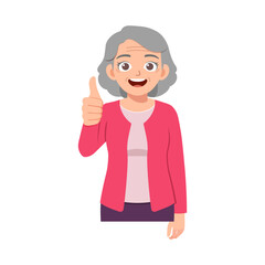 Obraz premium Senior woman smiling happily giving a confident thumbs up gesture showing approval and success in an illustration
