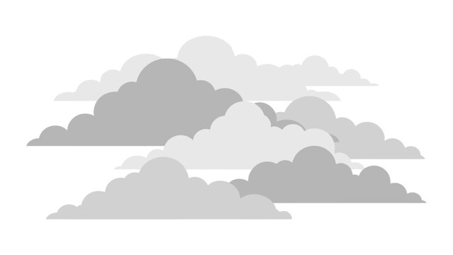Gray cloud shapes on a white background, arranged in horizontal layers with varying shades and sizes.