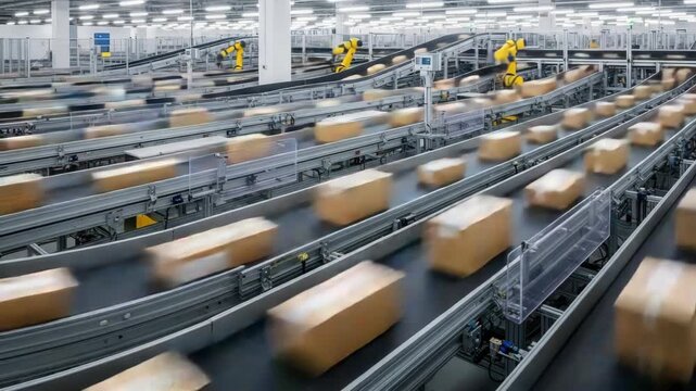 Describing a Modern Conveyor System Moving Parcels through a Busy Warehouse