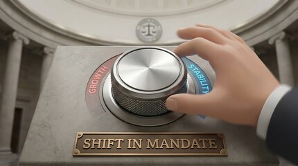 Hand adjusting a large dial labeled Shift in Mandate with options for Shift and Mandate.