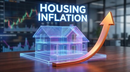 Housing Inflation Concept with Upward Arrow and Financial Graph.