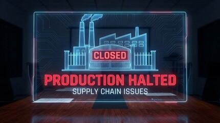 Production Halted Due to Supply Chain Issues Factory Closed Sign.