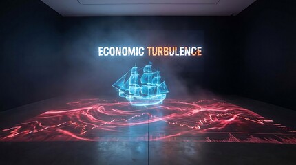 Abstract 3D Rendering of a Ship Navigating Economic Turbulence.
