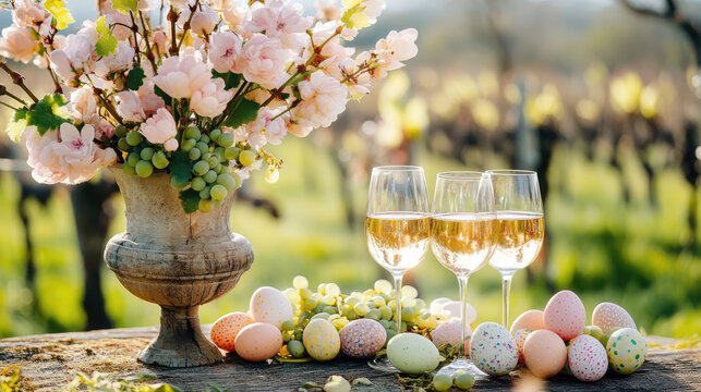 Pastel Easter Vineyard Decor Celebrating Spring with Wine and Festive Touches