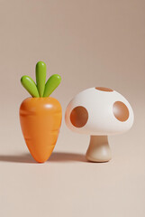 Cute 3D Carrot and Cucumber Cartoon Characters Isolated on Neutral Background