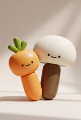 Cute 3D Carrot and Cucumber Cartoon Characters Isolated on Neutral Background