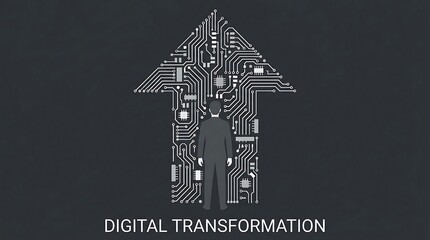 Digital Transformation Arrow Concept with Circuit Board Pattern.