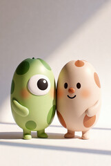 Cute 3D Carrot and Cucumber Cartoon Characters Isolated on Neutral Background