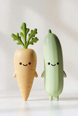 Cute 3D Carrot and Cucumber Cartoon Characters Isolated on Neutral Background