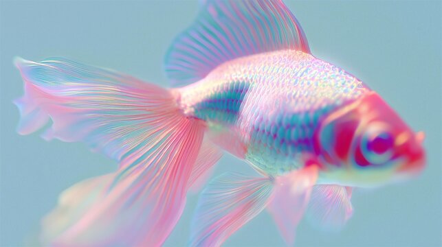 minimalist abstract fish illustration with iridescent glowing edges