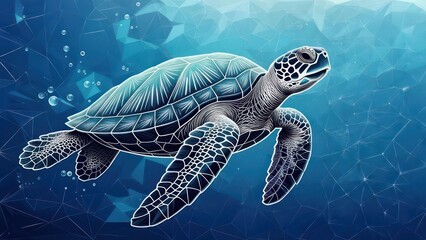 Obraz premium Sea turtle, stylized, underwater, digital art