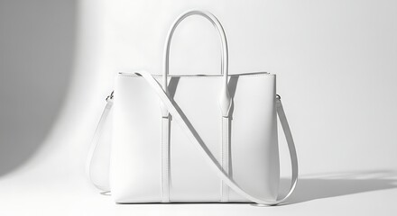 A stylish white handbag with a sleek design and sturdy handles.
