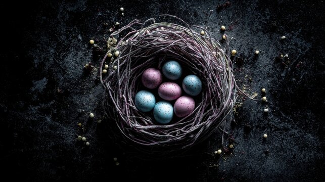 Delicate Spun Sugar Confections in a Bird's Nest, Representing Easter and Springtime Renewal