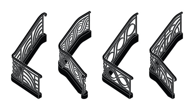 Elegant ornamental balcony railing set with decorative metal patterns in isometric view