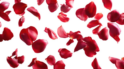 A beautiful scattering of red rose petals on transparent background
