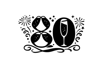 Obraz premium Celebrating 80th birthday anniversary with champagne and fireworks